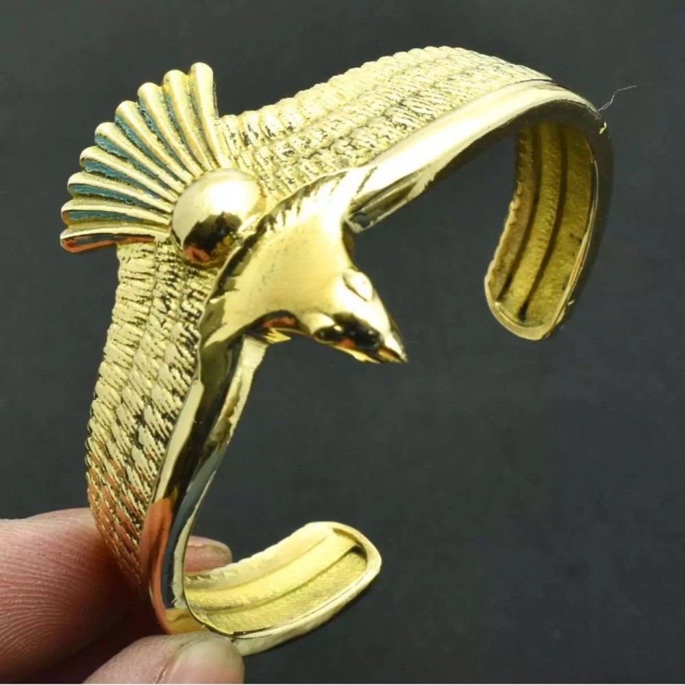 Vintage 14K Gold Egyptian Bird Cuff Bangle Bracelet